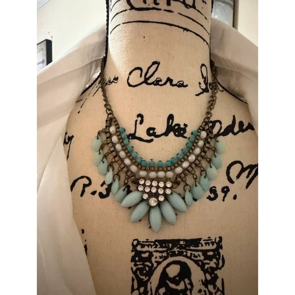 Statement Necklace with Turquoise colored Stones and Rhinestones
